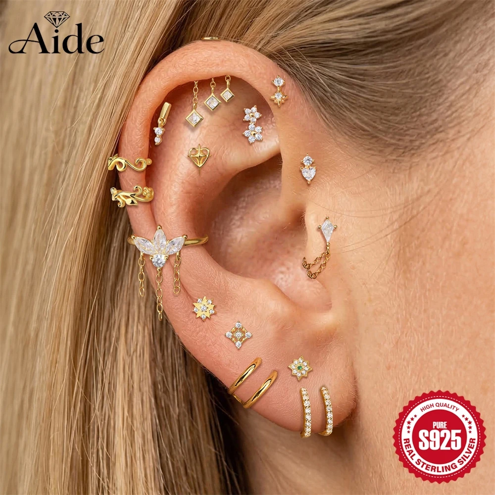 AIDE 925 Sterling Silver Geometric Heart/Star Simple Flower For Women Piercing Earrings Double Layered Tassel Fine Jewelry Gifts
