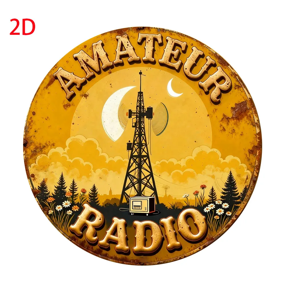 8x8 Inch Vintage Amateur Radio Metal Tin Sign, Retro Blue and White Wall Decor for Home, Office, Garage or Man Cave