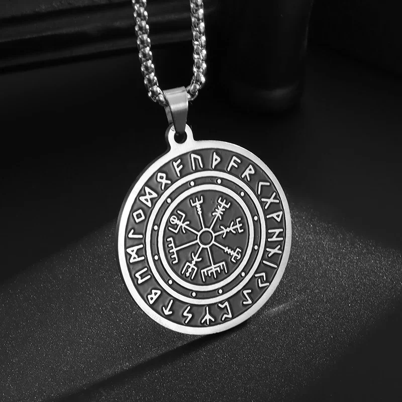 Nordic Mythology Odin Rune Rune Helm of Awe Pendant Necklace Men's Trendy Personalized Retro Jewelry