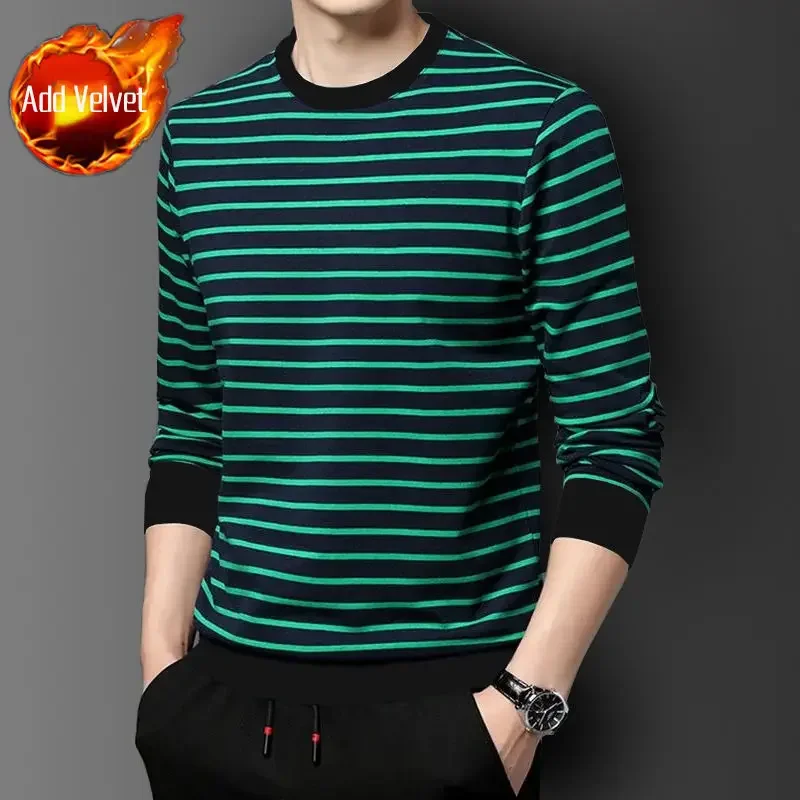 T Shirts for Men Cotton Pullover Male Clothes Green Tops Baggy Stripe Sweatshirts It Full Sleeve Xl Size S One Piece Casual Y2k