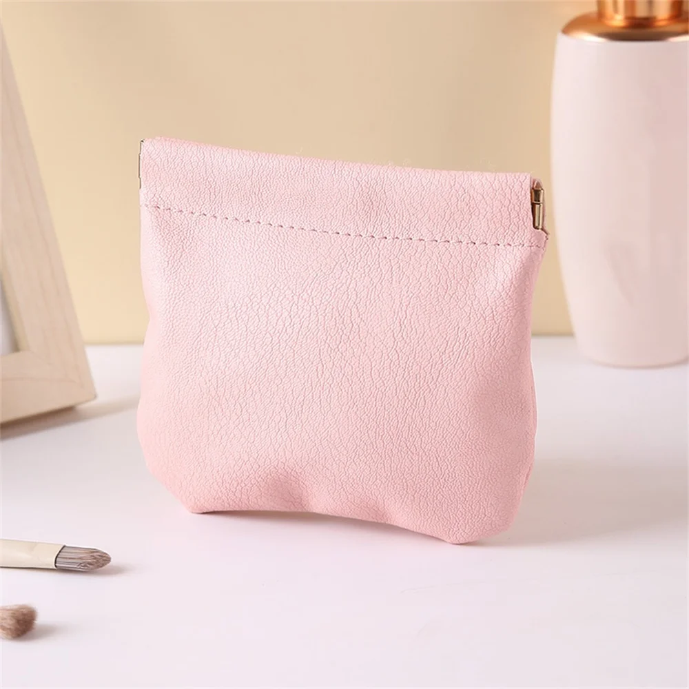 Mini bolsas de cosméticos de joyería de lápiz labial para mujer, bolsa de almacenamiento de maquillaje de cierre automático portátil, bolso de mano de cuero PU para auriculares y monedas