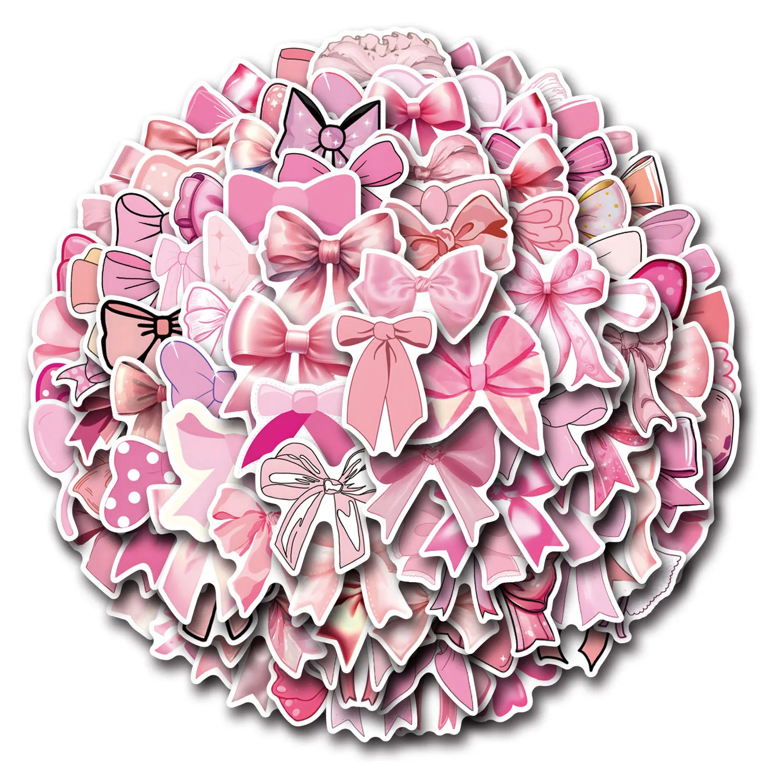 55Pcs  Cute Pink Coquette Bows Stickers Pink Bows DIY Stickers Scrapbooking Phone Luggage Skateboard Waterproof Graffiti Decals