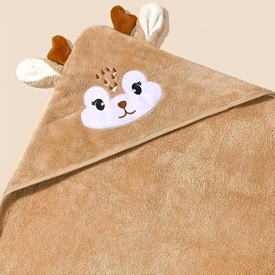 1 Piece Baby Bath Towel Super Absorbent Polyester Material Cute Animal Hooded Bath Towel Bathroom Supplies Beach Cape