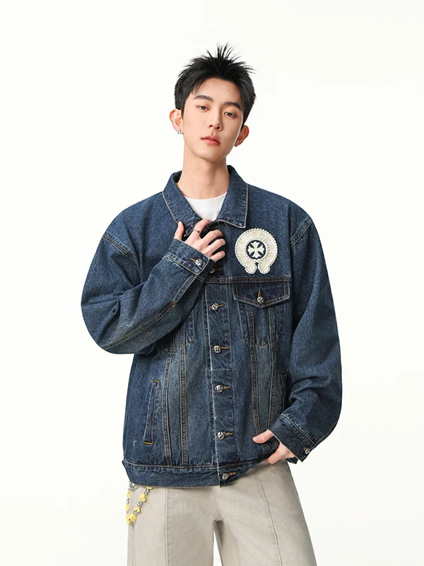 

Модная джинсовая куртка свободного кроя в американском ретро-стиле для весны и осени, повседневная рабочая одежда, с длинными рукавами, на пуговицах