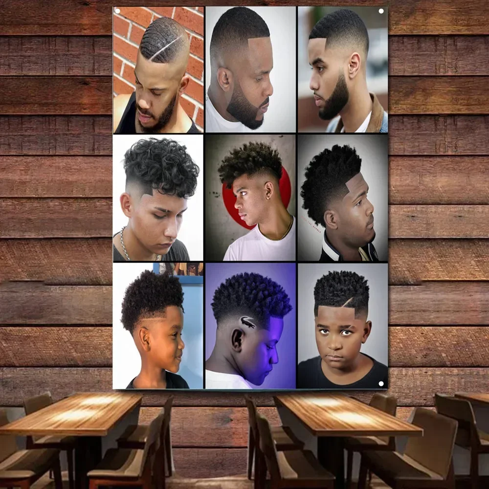 Top Hairstyle Style Poster for African Men, Haircut & Shave Service Banner Barber Shop Wall Charts Perfect Gift for Your Stylist