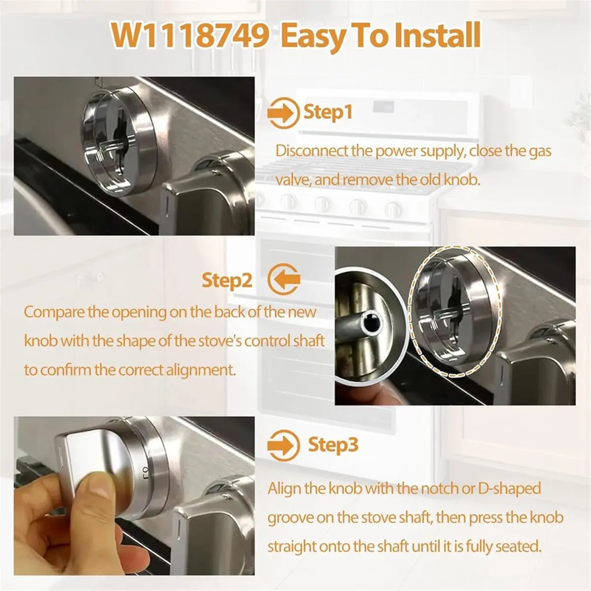 A88M 5Pcs W11188749 Control Knob for WGG745S0FS02, WGG745S0FS00, WGG745S0FS05, WGG745S0FS10, Etc Gas Range