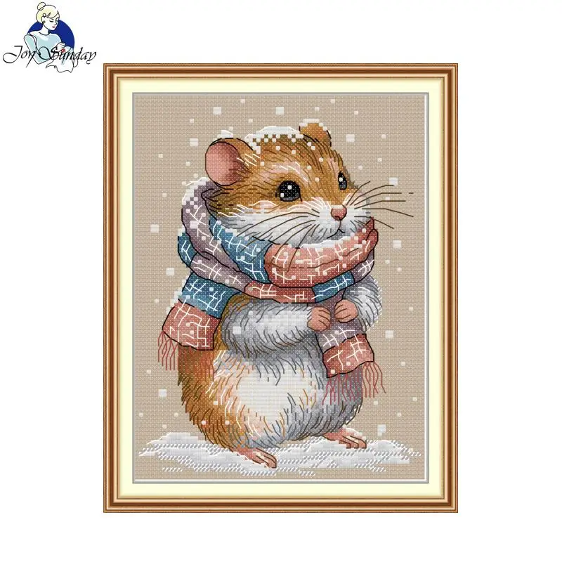 Hamster 4 Stamped Cross Stitch Kit Aida 11/14/16CT Embroidery Set DIY Home Decora Gift Joy Sunday Handicrafts Kit