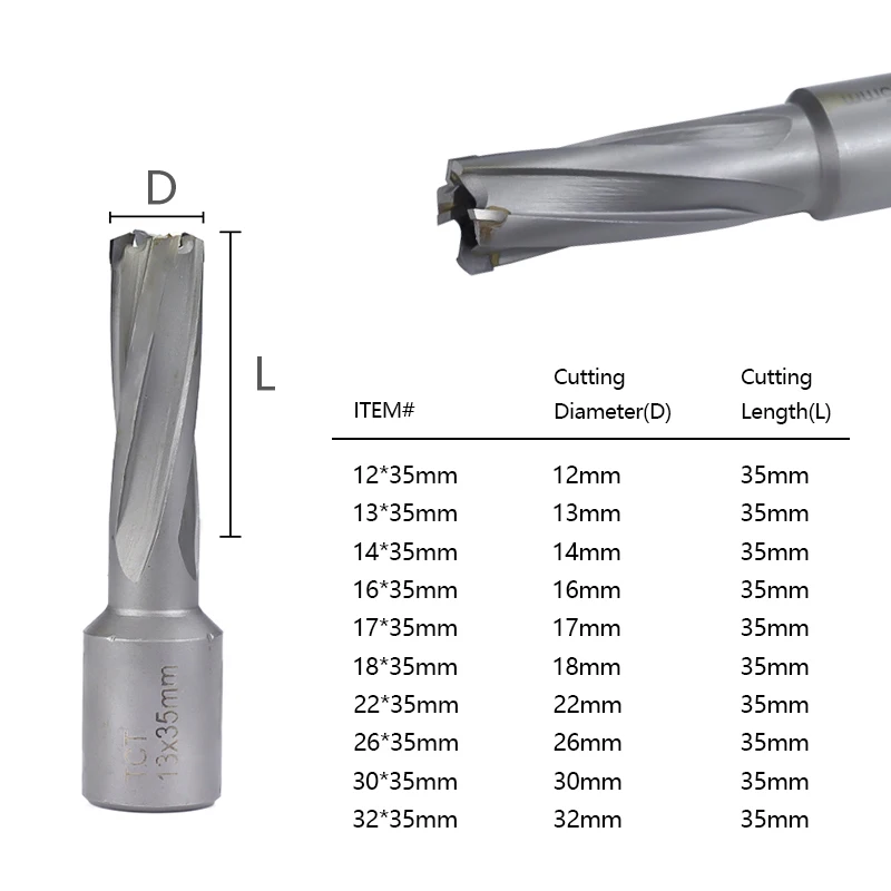 XCAN Drill Bit TCT Hollow Drill Set 12mm-32mm Cutting Diameter Weldon Shank Annular Cutter for Magnetic Drill Bit Metal Steel