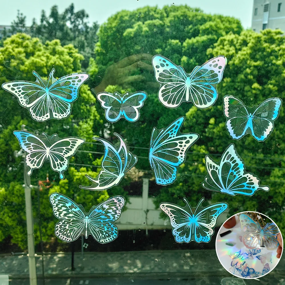 Chzimade Reflective Lazer Sticker Wall Window Stickers Butterfly Sunlight Catvher Rainbow Home Decoration Posters