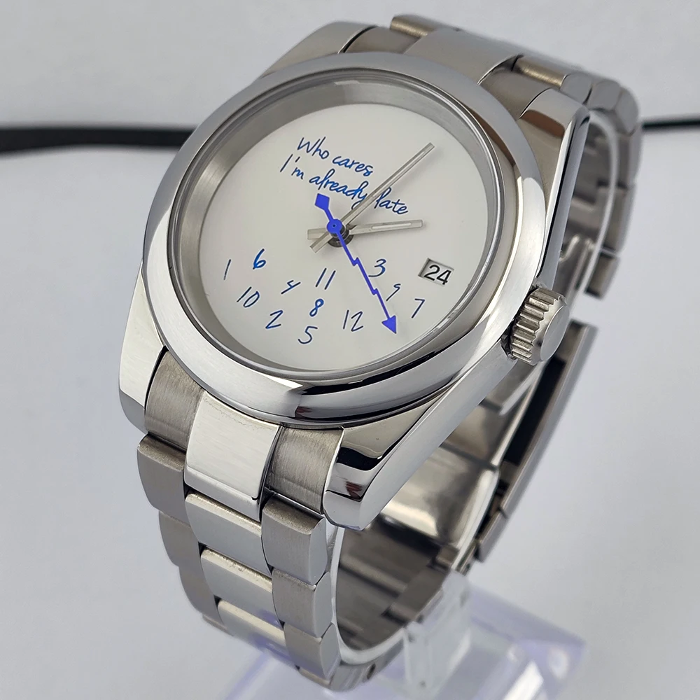 36mm/39mm NH35 Watch  Who cares im already late Watch No Logo Sapphire Crystal Glass NH35 Automatic Movement Men's Watch