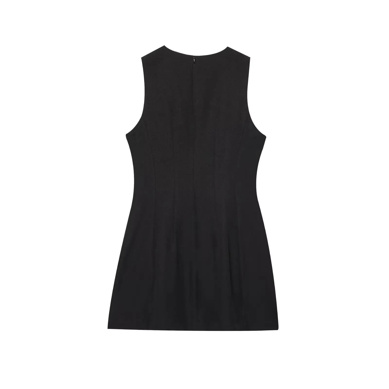 Vestido Curto Fuzzy F Novo de Outono Estilo Casual Cor Pura Saia em A Fibra de Poliéster Sem Mangas Gola Redonda com Z...