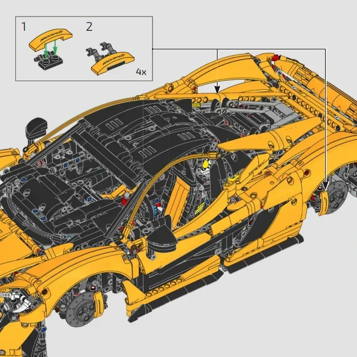 Yellow Assembled Sports Car 1:8 Building Blocks Sets Compatible with Particles Suitable for Christmas Gifts 3893pcs