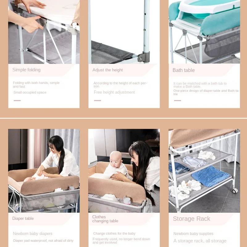 Multifunctional Foldable Baby Care Table – Massage Shower Station, Diaper Changing Table with Drying Rack, Convenient Storage