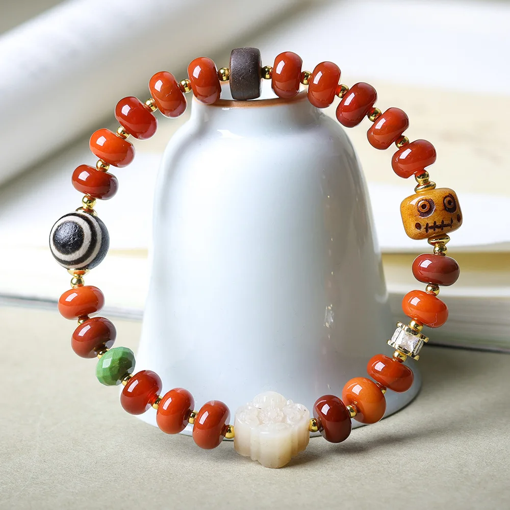 Original apple beads nanhong agate bracelet cultural toys bones a dull plate eye dzi Chinese style bracelet  women