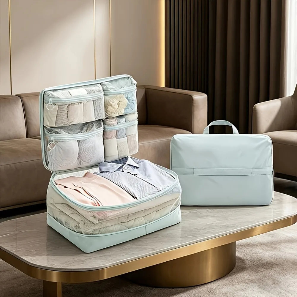Compression Packing Cubes 5-in-1 Travel Luggage Organizer Bag Portable Multi Compartment Clothes Storage Suitcase Accessories