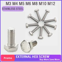 Stainless Steel External Hex Screws Outer Hexagonal Machine Bolts Metric Threaded Screw For Motorcycle M3 M4 M5 M6 M8 M10 M12