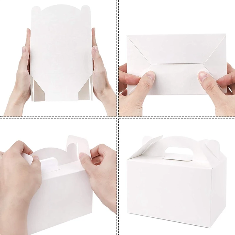 48 Pack White Treat Gable Paper Gift Boxes Parts Kit For Birthday Party Shower 6X3.5X3.5 Inches ,White