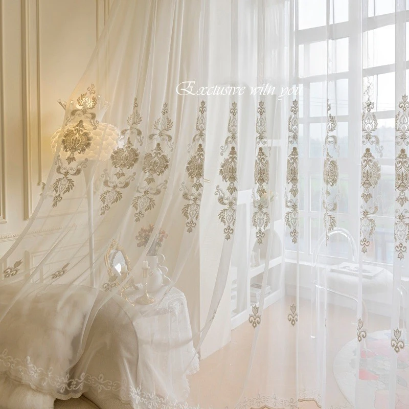 

Luxury Classical European Style Window Door Tulle Curtain for Living Room Balcony Embroidery Decorative Blackout