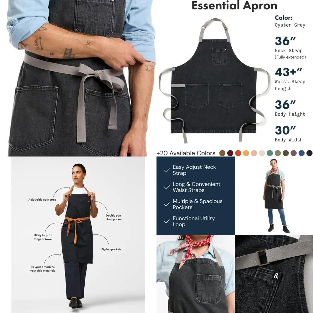 

Сверхмощный джинсовый фартук шеф-повара с карманами и петлей для полотенец — Essential кухонная одежда Hedley & Bennett для приготовления пищи и гриля — O