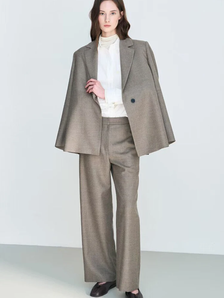 

Spring New Style Korean Loose Comfortable Casual Suit Jacket Elastic Waist Long Pants Women's Fashion Set High Waist Pure Color