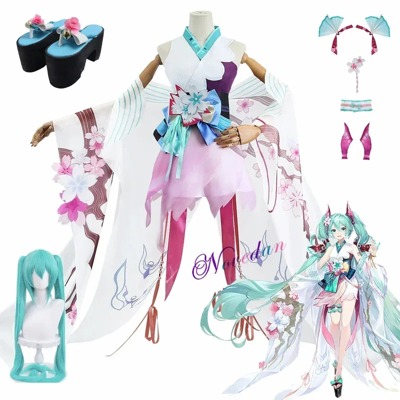 SSR Onmyoji RPG Collab x Miku كيمونو يوكاتا الزي شعر مستعار أحذية أنيمي زي حفلة تنكرية للهالوين تأثيري حلي للنساء الفتيات