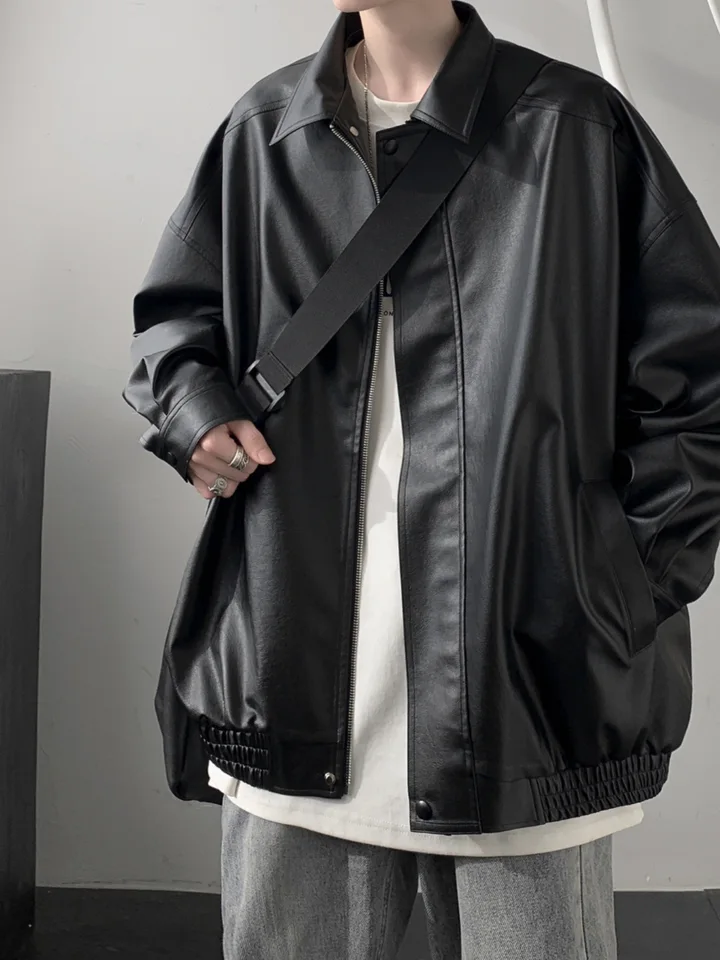 Retro American Leather Jacket Men's Autumn Winter Casual Loose PU