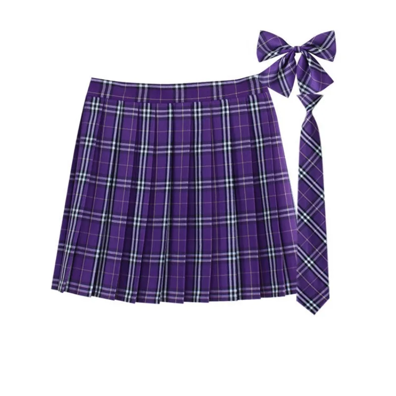 Women's Skirts Large Size Plaid Folded Skirt Student Performance Chorus Class Clothes College Style Short Bow Tie Neck Tie Y2k