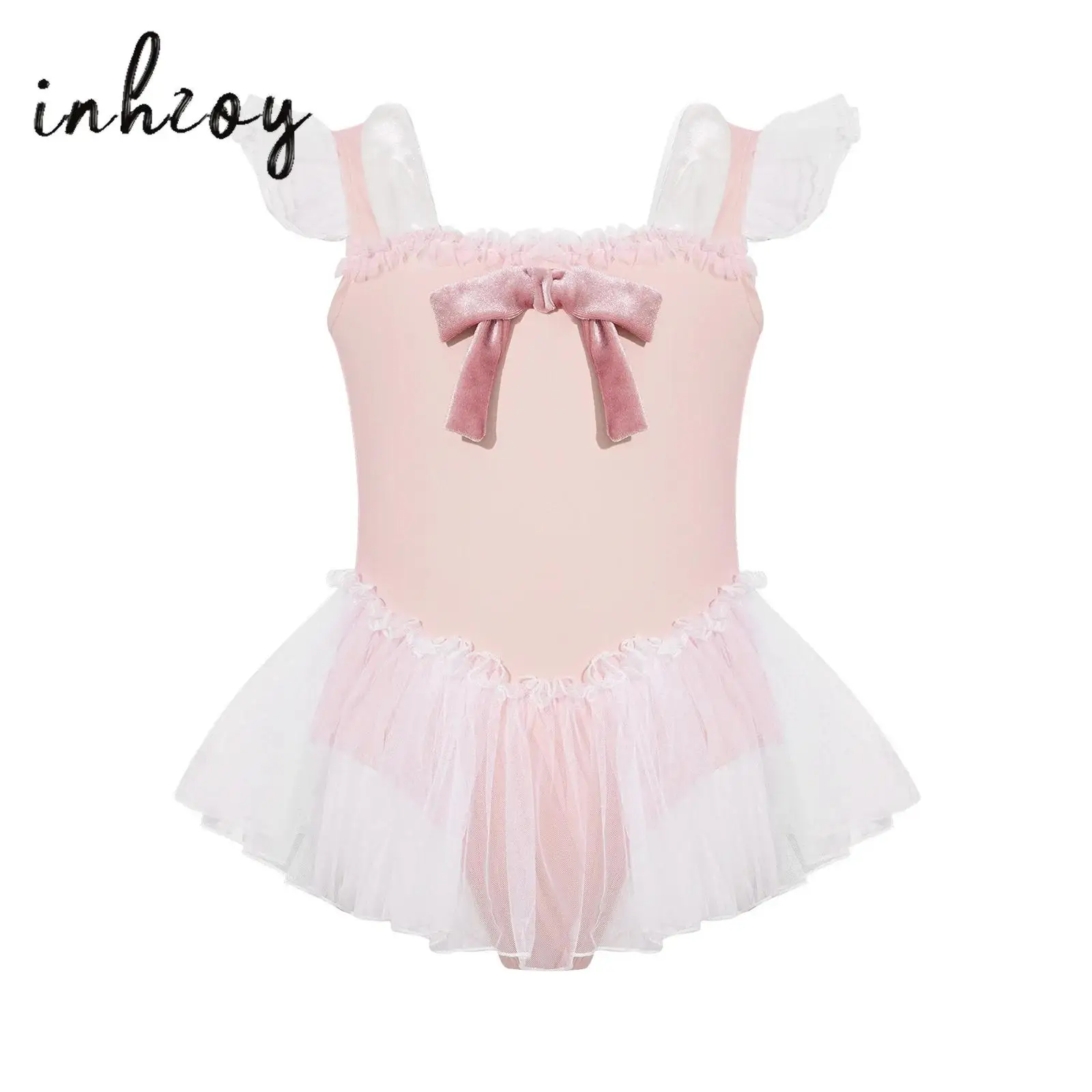 

Girls Long/Ruffled Sleeve Ballet Dresses Square Neck U Back Velvet Rabbit Ears Bowknot Leotard Dress for Practice Competition