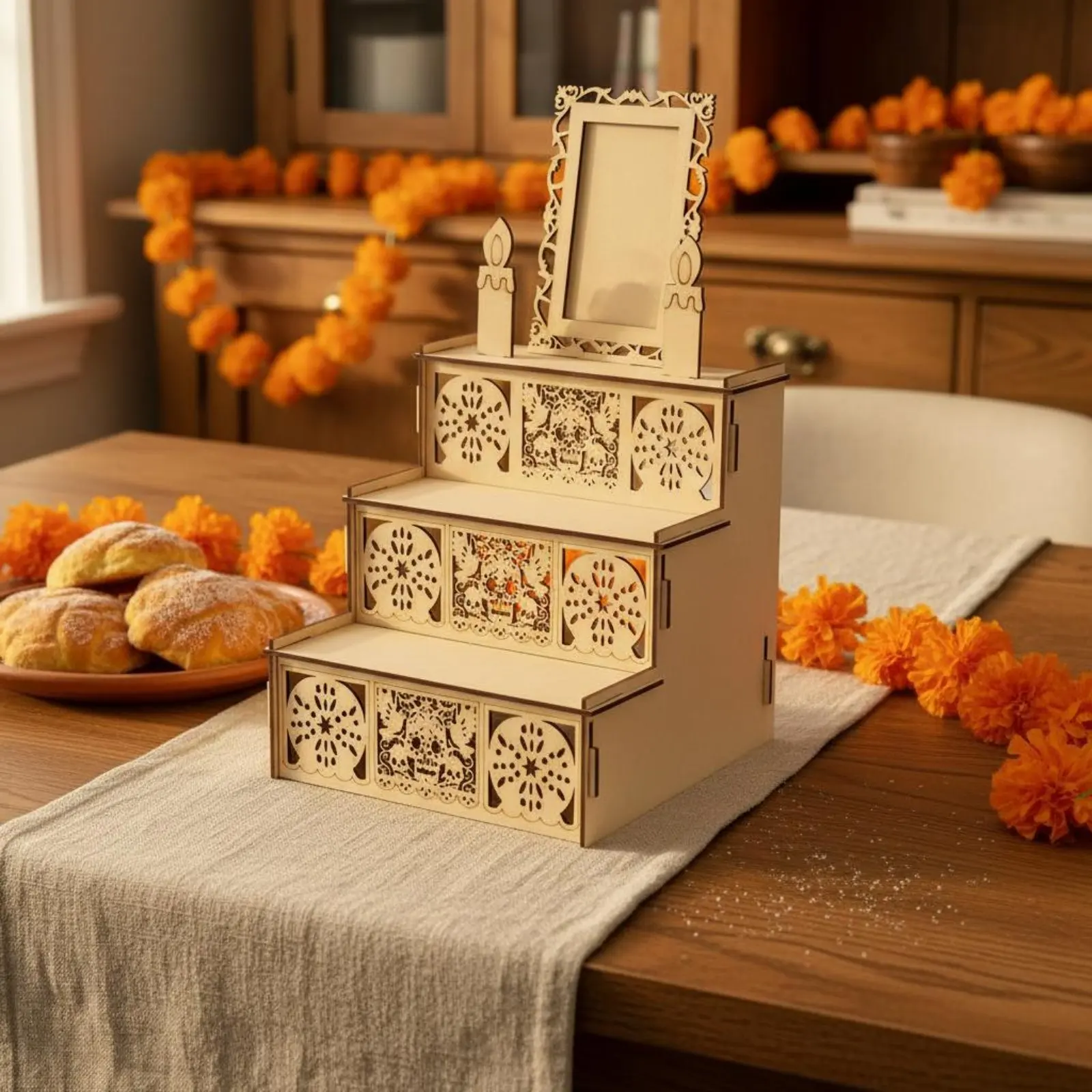 

Day of the Dead Altar Laser Cut Wood Skull Altar Holiday Decor DIY Friendly Easy Assembly for Festival, Party