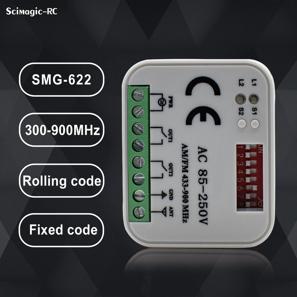 1/2/3/5/10PCS 433-900MHz Universal Garage Door Opener Receiver 2CH AC 85-250V RF Control Switch