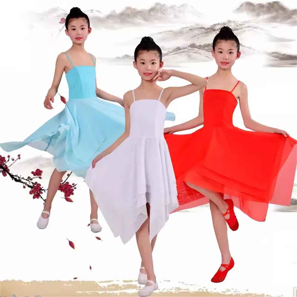 new-girl-ballet-dance-dress-girl's-strappy-modern-dance-costume-strap-sleeveless-asymmetric-chiffon-contemporary-dance