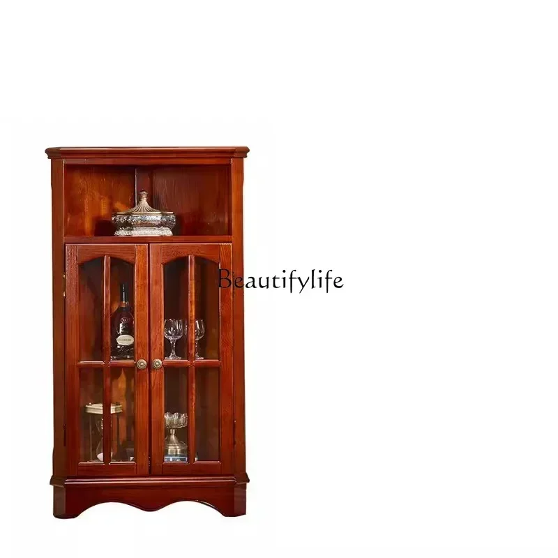

American retro corner cabinet living room glass door corner storage wine cabinet