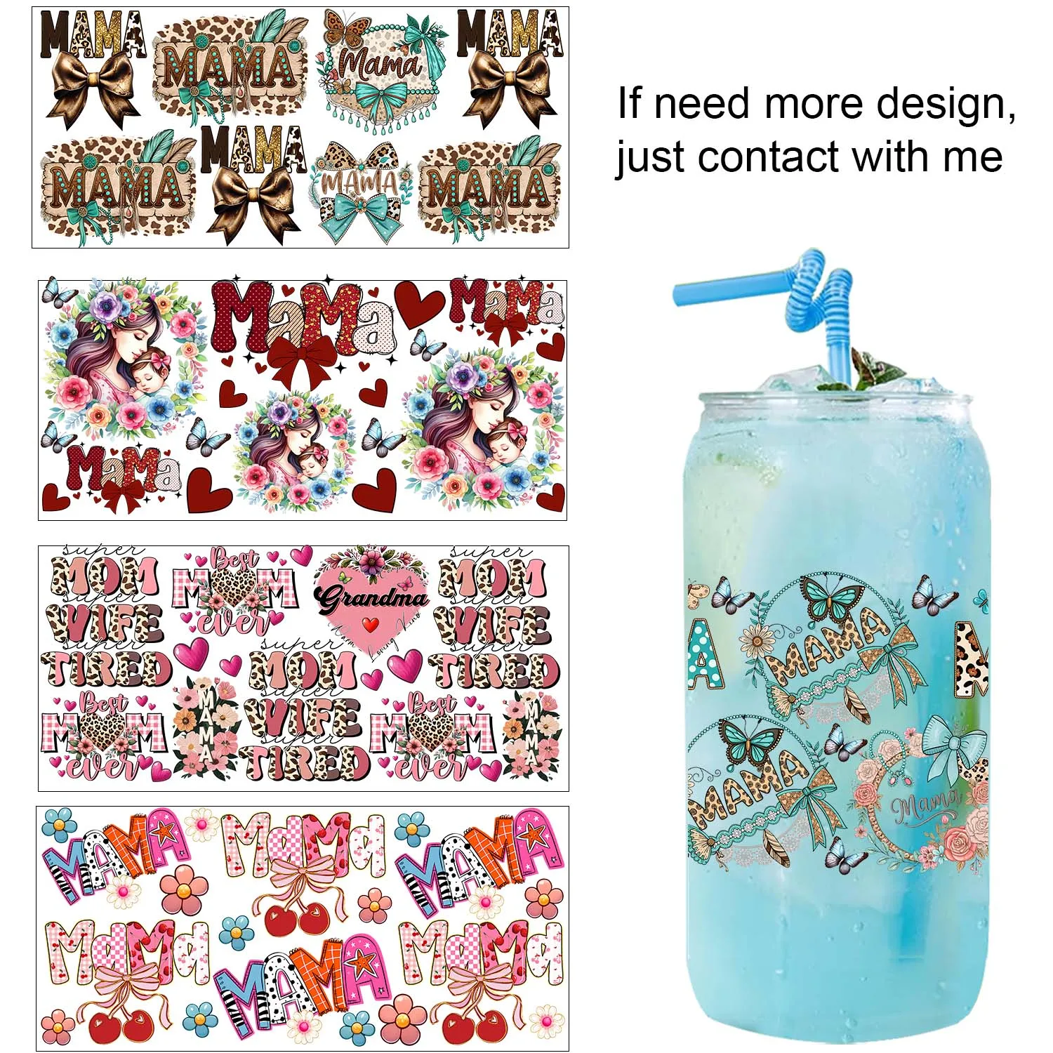 I Love Best Mom Style UV Sticker Party DIY Decals 3D transfers uvdtf tumbler seal stickers 16oz uv dtf cup wraps
