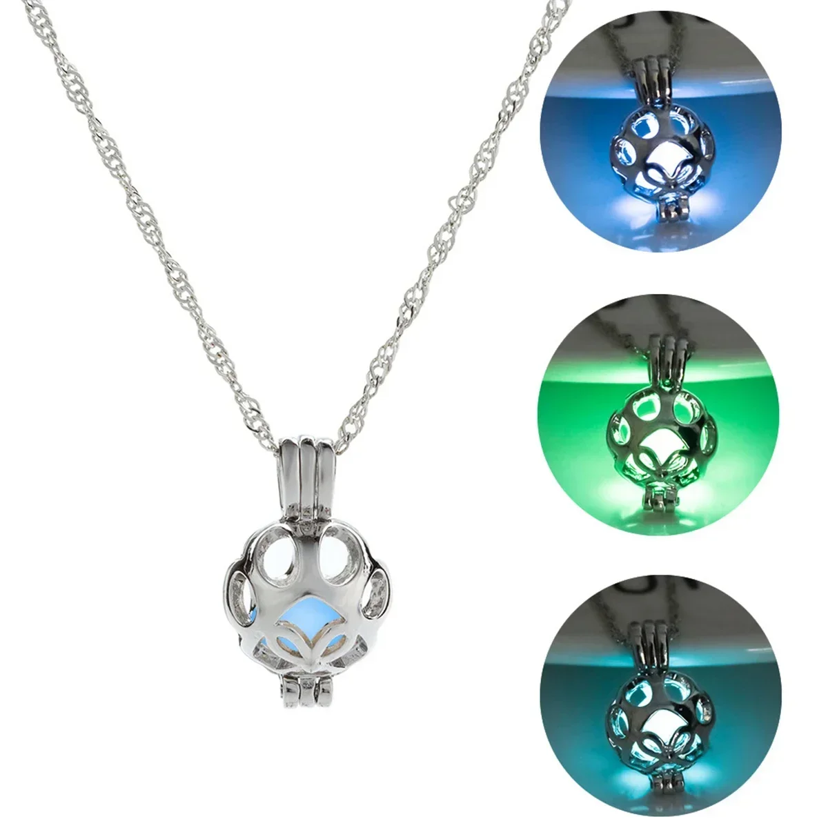 Luminous Necklace Night Fluorescence Glowing Hollow Cage Moon Star Planet Pendant Glow In The Dark Necklace for Halloween Gift