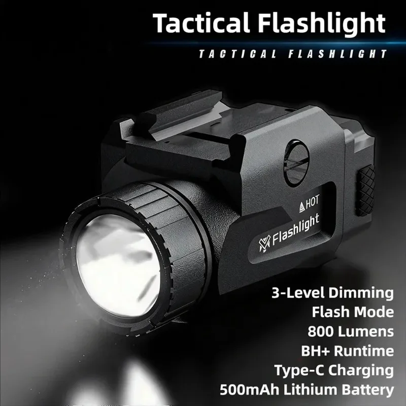 USB Recharge Built-in Battery Full Metal Flashlight 800 Lumen Under Mount Hobby Model Fittings