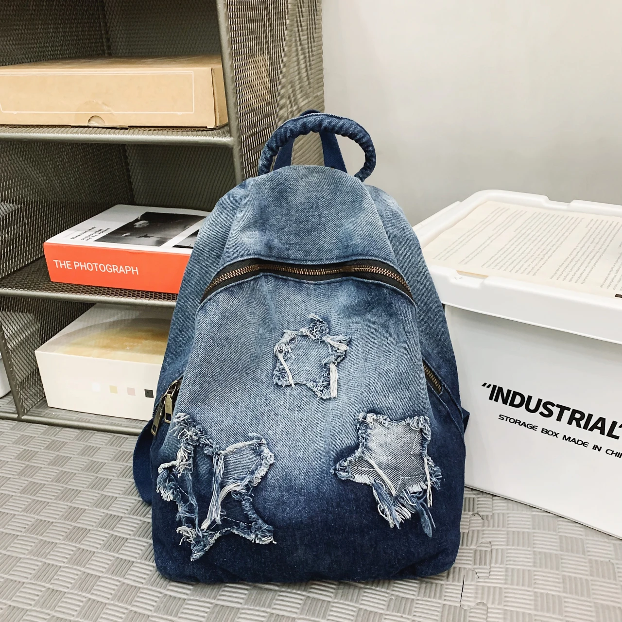 Fashion Denim Backpacks Stars Pattern School Bags For Teenage Girls 2024 New Book Bags Women Satchels Small Leisure Travel Bags