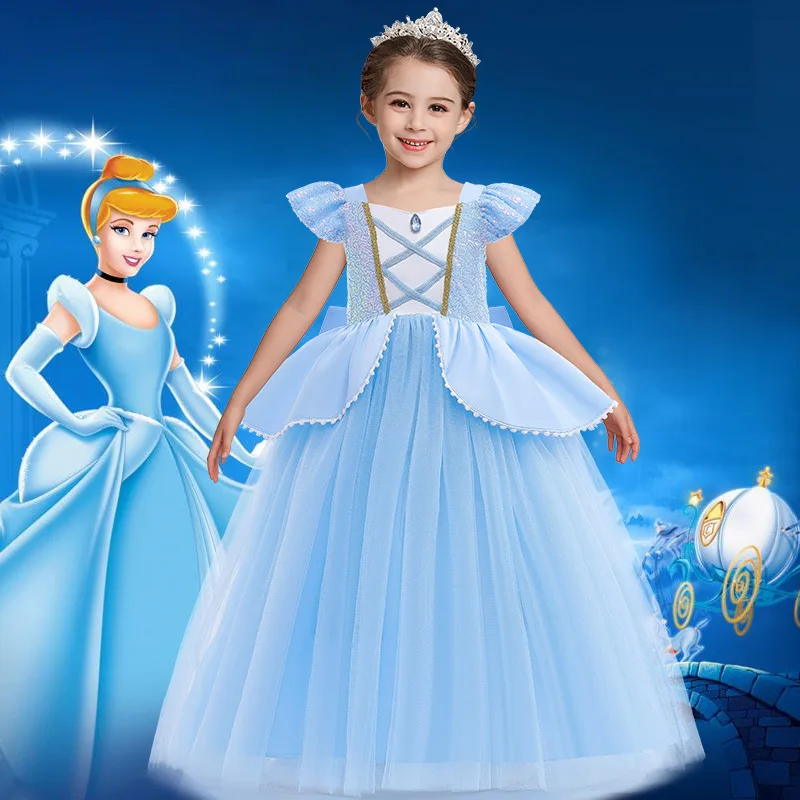 Cinderella Princess dress for girl Cosplay Costume Party Princess Dress Up summer casual sequins patchwork tutu dress