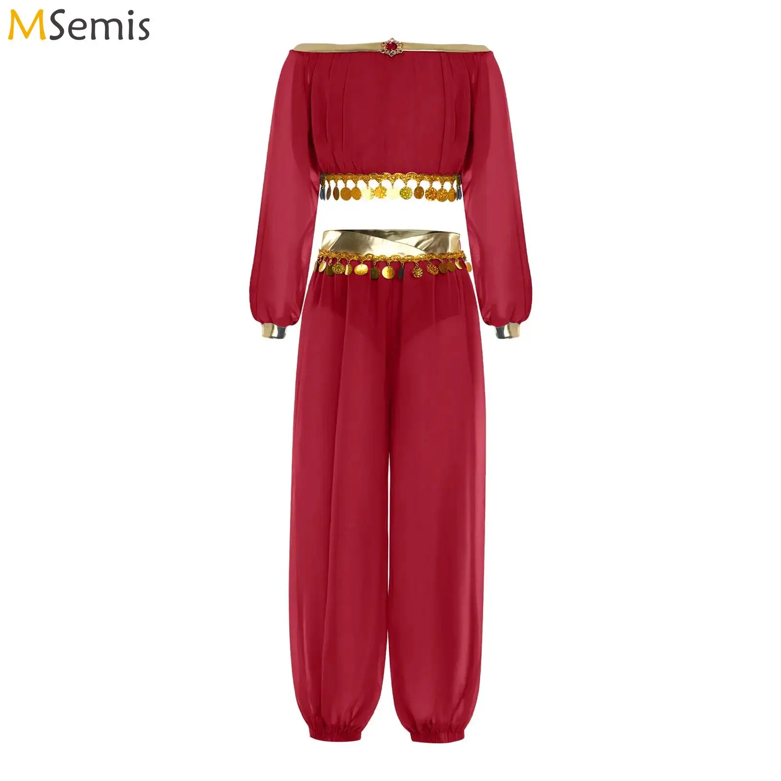 

Kids Halloween Arabian Princess Costume Gems Sequin Crop Top Tulle Pants Indian Belly Dance Carnival Aladin Theme Party Cosplay