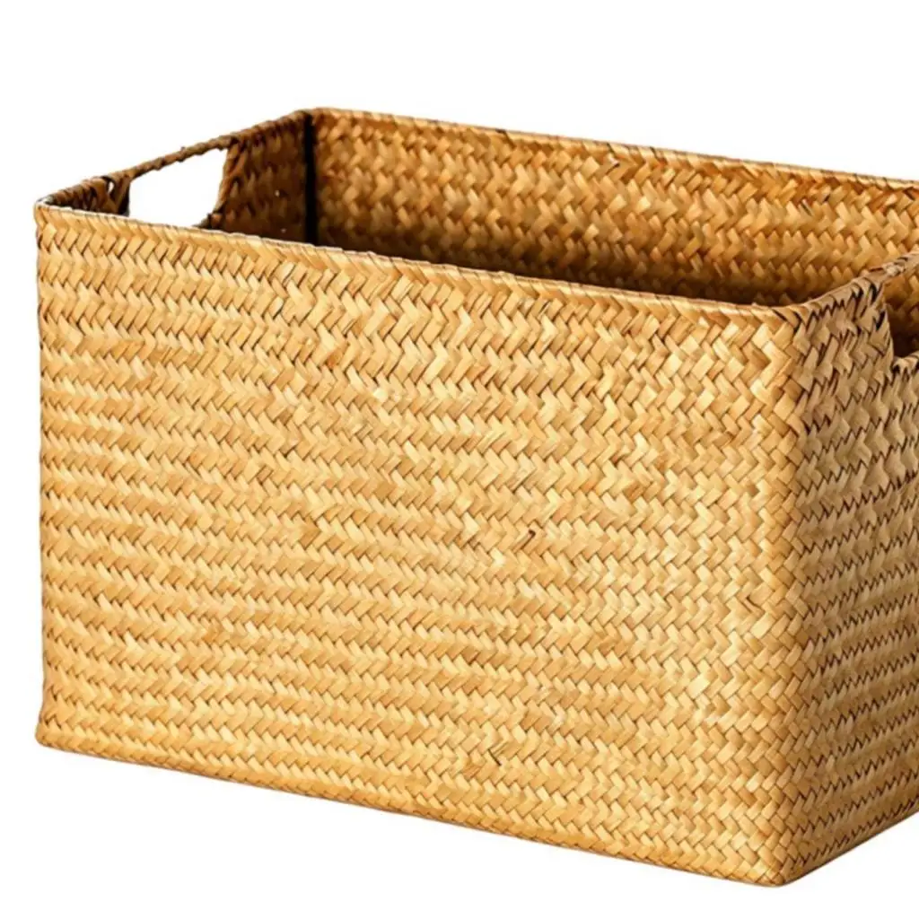 Rectangular Straw Basket Decorative Braided Straw Basket Surface Clean