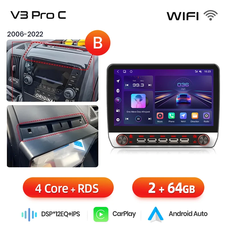 Junsun 13.1″ QLED Draadloze CarPlay Android Auto Autoradio Voor Fiat Ducato Peugeot Boxer Citroen Jumper 2006-2015 DSP SWC RDS GPS