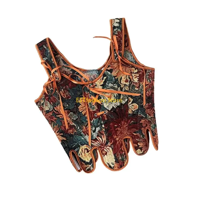 Y5GC Boned Tie Corset Waist Trainer Gothic Design Victorian Retro Polyester Costume Accessory