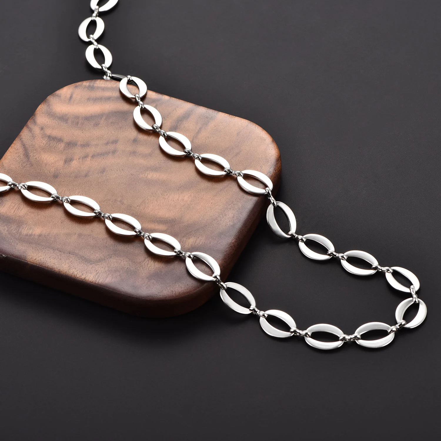 Runde Edelstahl-Halskette, ovale Form, kubanische Ketten, kein Verblassen, Rolo, starke Panzerkette, versilbert, Choker, Partyschmuck – Detail 4