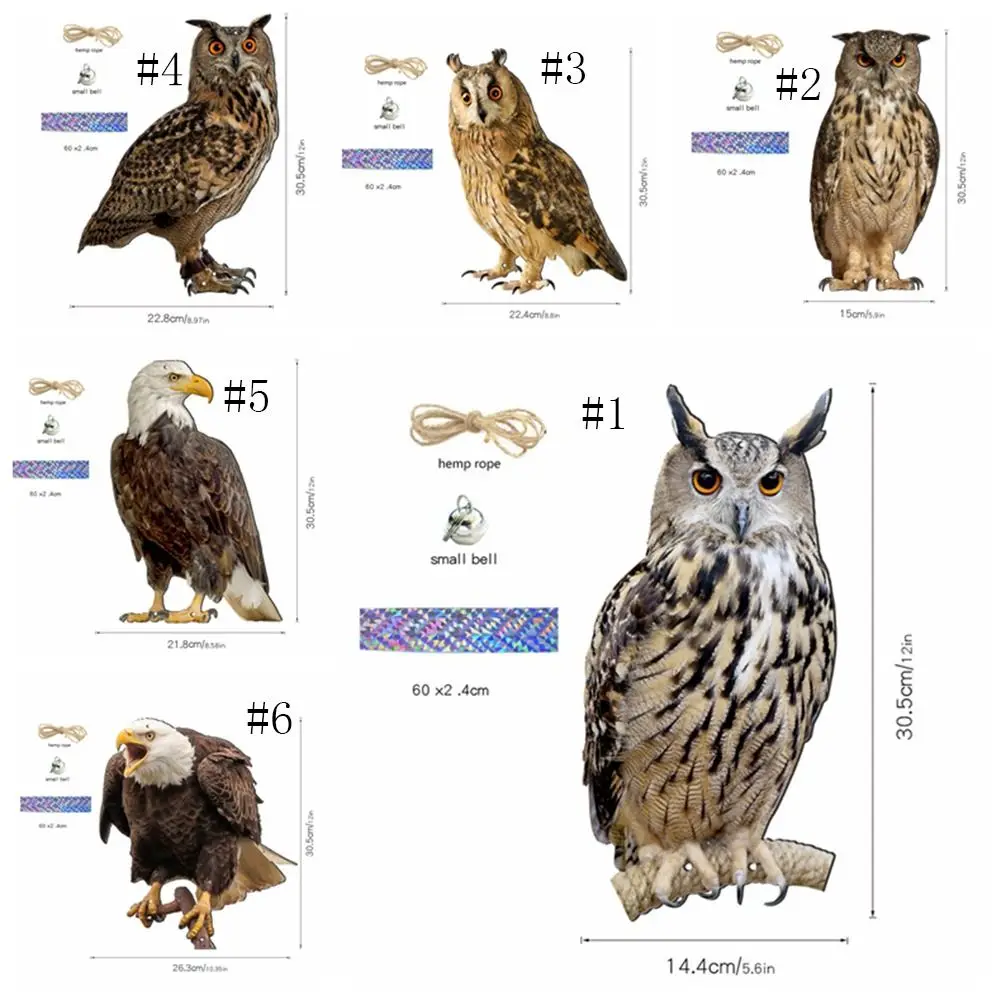 Fake Owl Decoy With Bells Bird Repel Owl Scarecrow Rectangle Hanging Fake Bird Scare Device Waterproof Bird Repeller Patio
