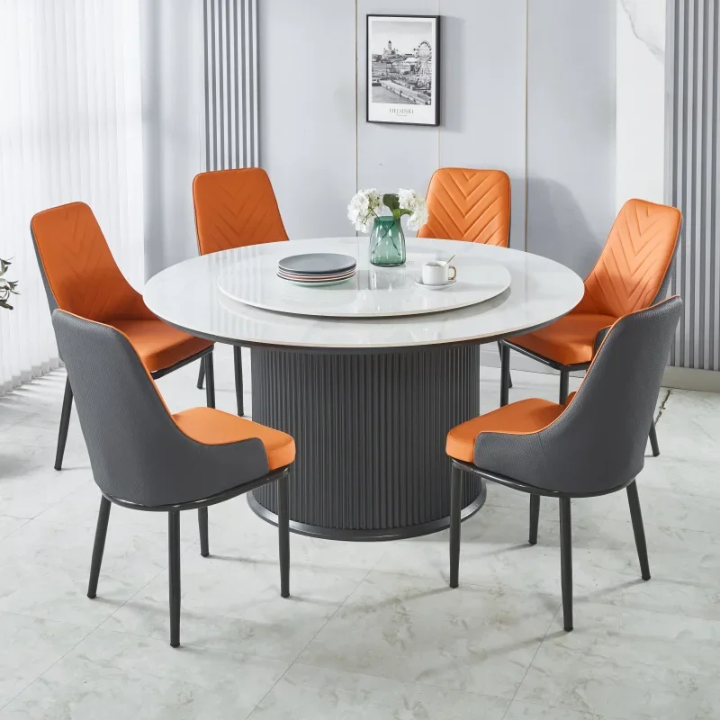 Hotel electric dining table turntable rock slab large round table hotel box restaurant light luxury 20 people banquet
