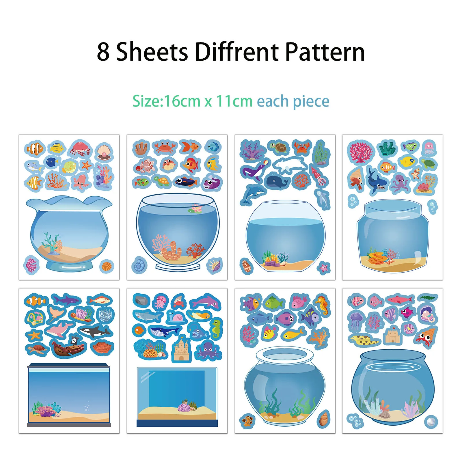 8/16PCS Creative Fish Tank Puzzle Sticker Handmade DIY Notebook Desktop Creative Decoration Waterproof Sticker