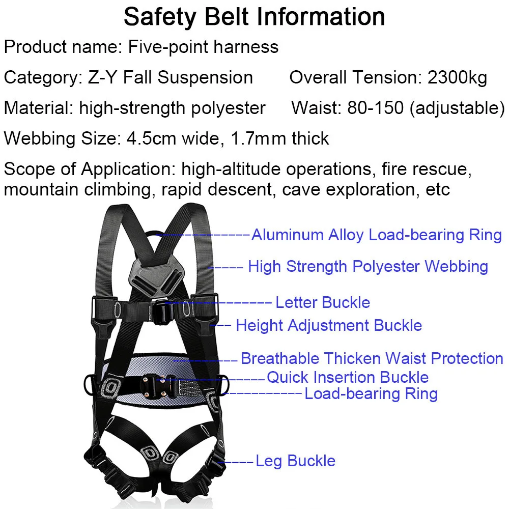 Outdoor Rock Climbing Construção Equipamentos De Proteção, alta Altitude Trabalho Cinto De Segurança, Corpo Inteiro, Five Point Harness, 23KN