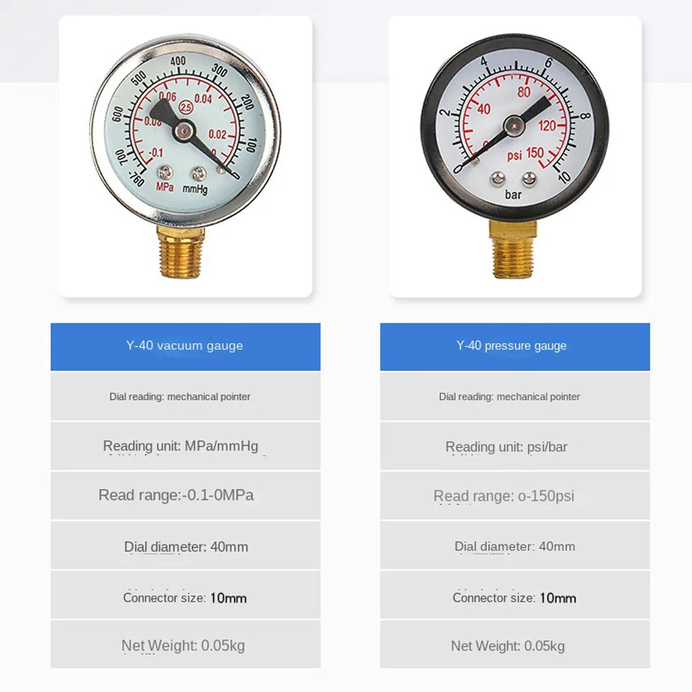 

-0.1~0 MPa Vacuum Pressure Gauge 1/8 Inch NPT 0-150psi Pressure Gauge for Air Pump Oil Water Separator Filter Pneumatic Tools
