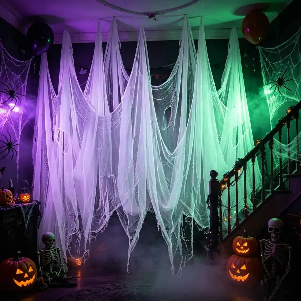 Spooky Halloween Gauze Fabric Black Cloth for Decoration Halloween Gauze Fabric White Cloth Black Spooky Decorations for Indoor