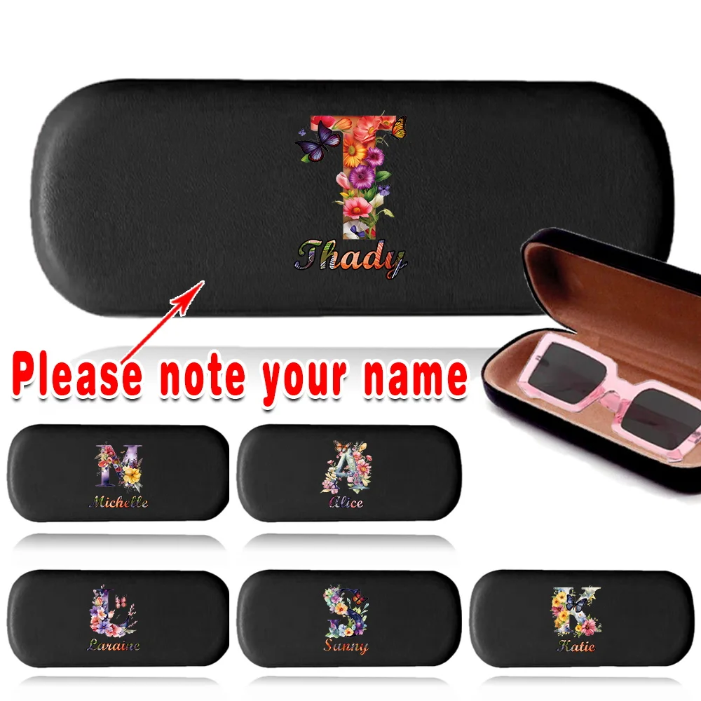 

Customized Name Women Glasses Box PU Leather Myopia Eyewear Storage Hard Shell Organizer Sunglass Protective Portable DIY Case