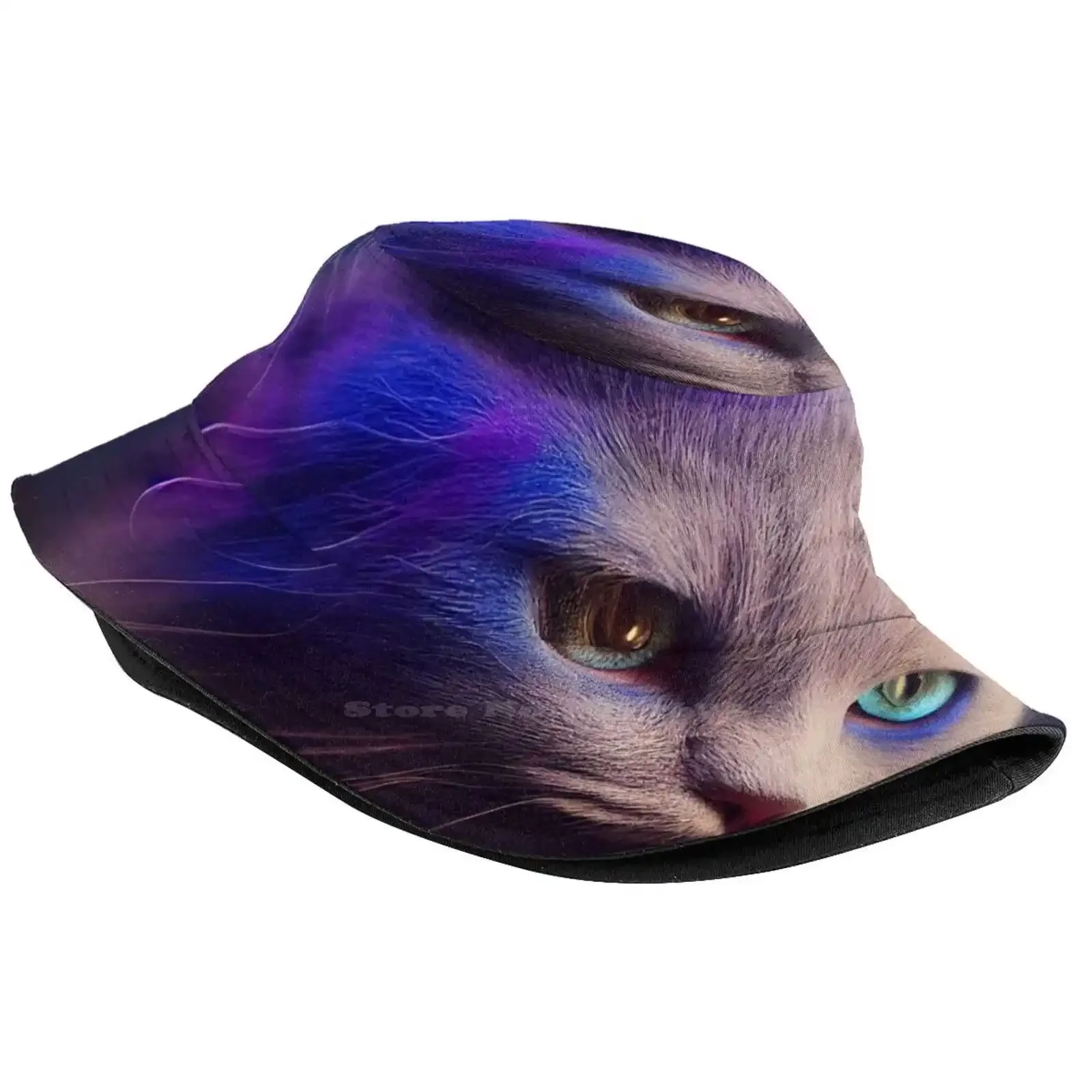 White Cat In Blue Light Pattern Hats Outdoor Hat Sun Cap White Cat